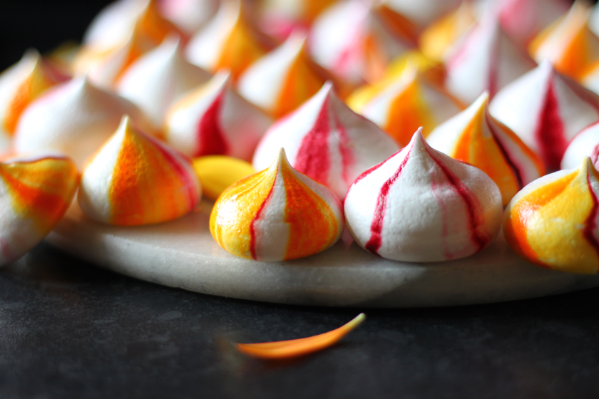 Vegan Mango, Raspberry and Vanilla Meringues