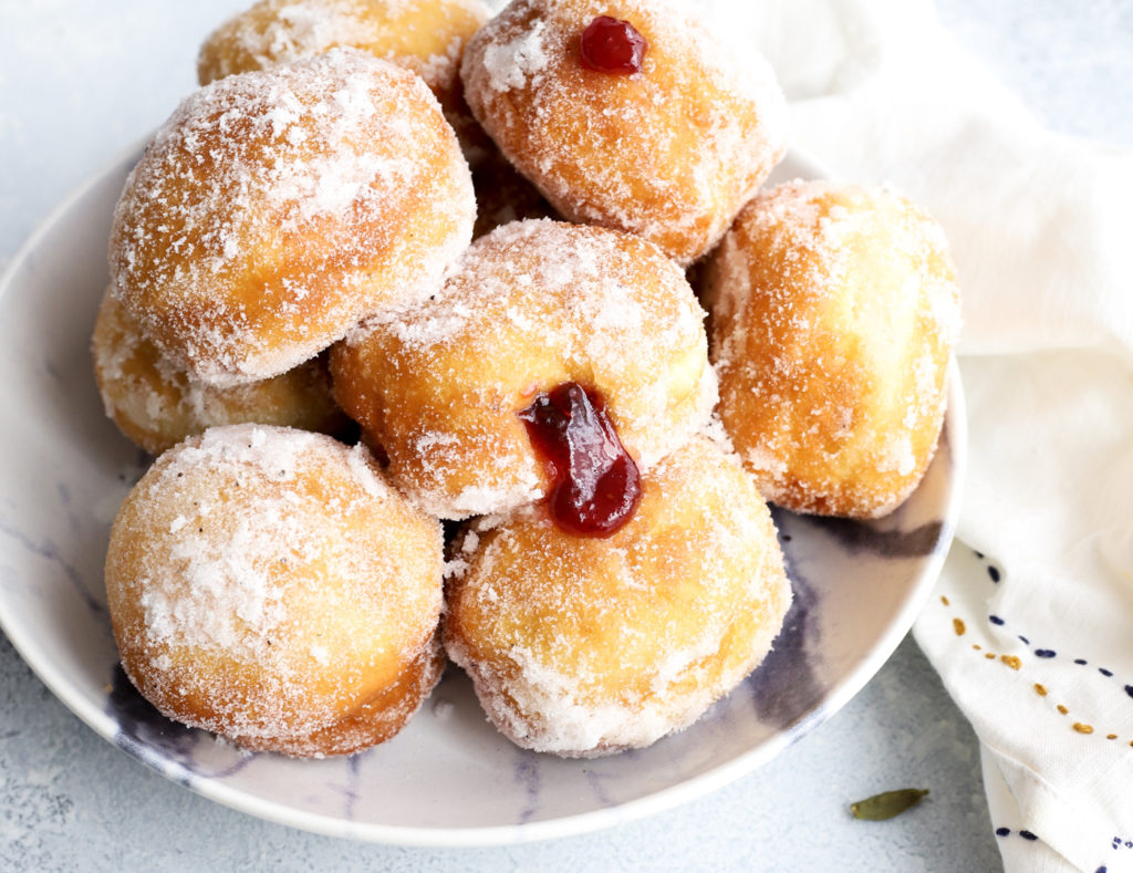 Vegan Raspberry Jam Doughnuts With Cardamom Sugar Sanjanafeasts Vegan 