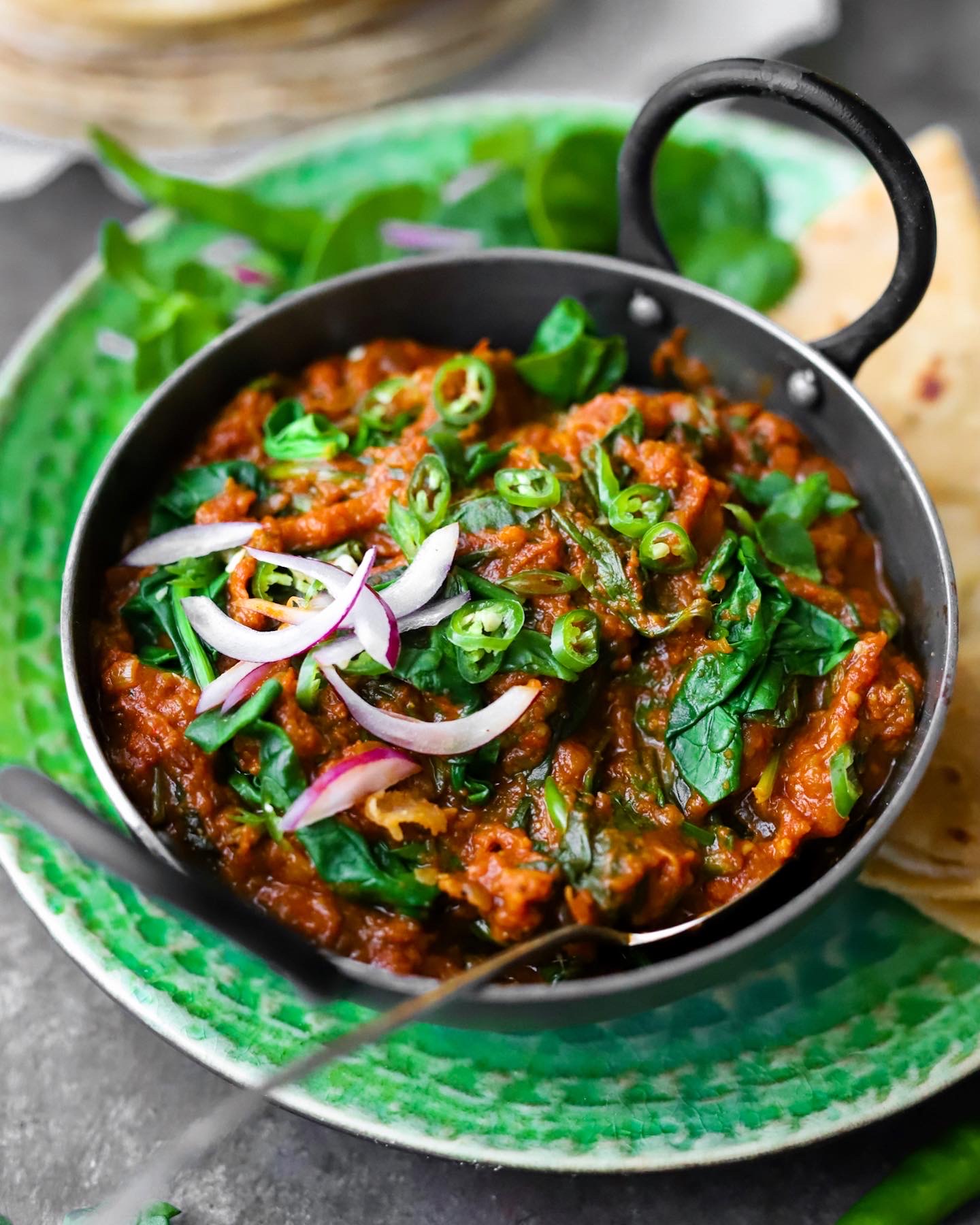Melt-in-the-Mouth Burnt Aubergine and Spinach Curry