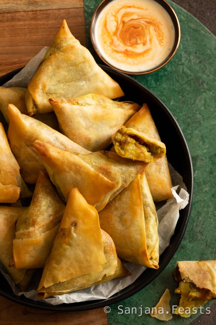 Golden Air Fryer Samosas - Sanjana.Feasts - Vegan