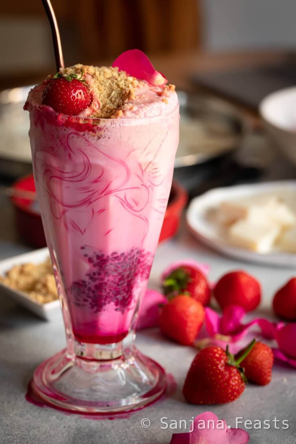 Strawberry Cheesecake Falooda - Sanjana.Feasts - Indian Desserts