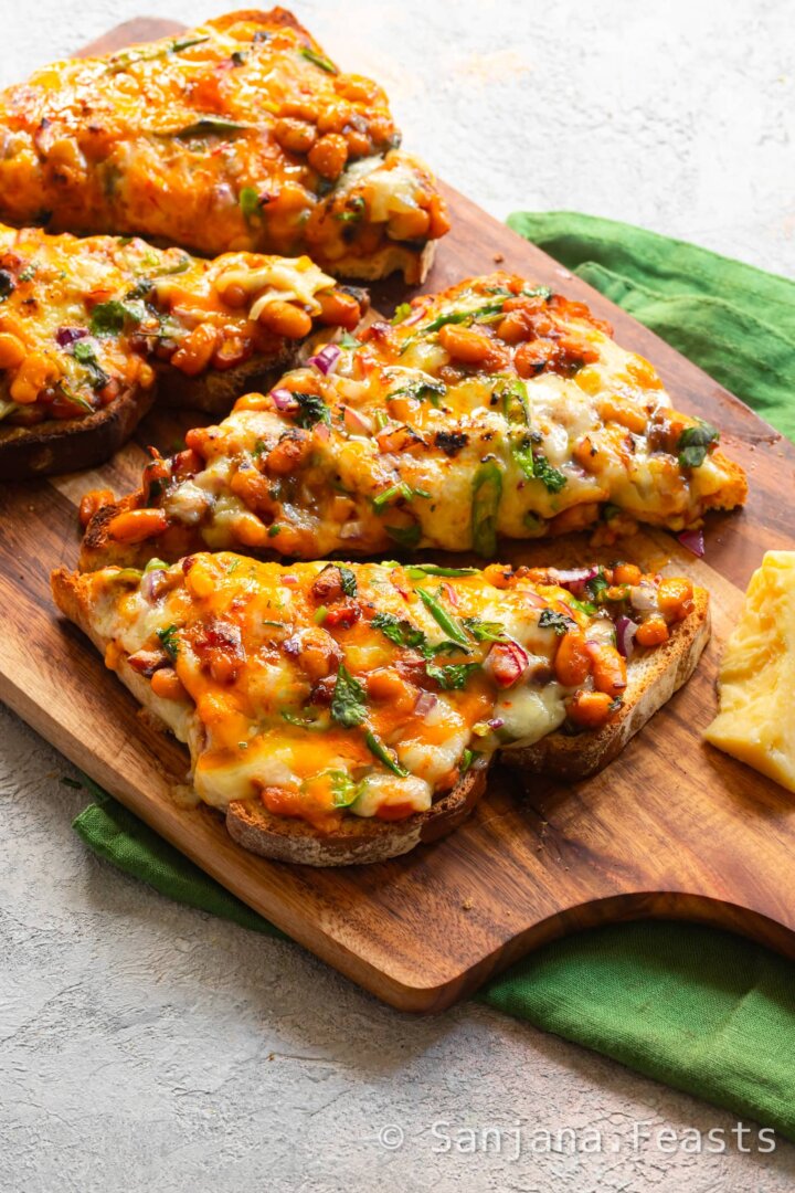 Cheesy Masala Beans on Toast Indian Breakfast Recipes Sanjana.Feasts