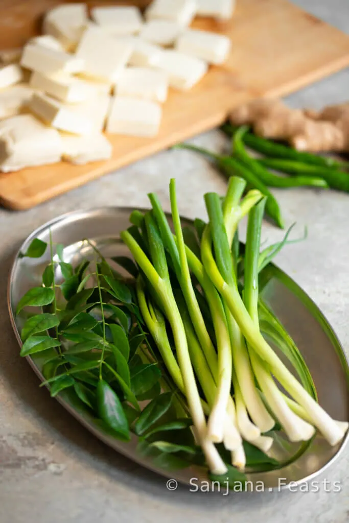 Sping onions curry leaves ginger